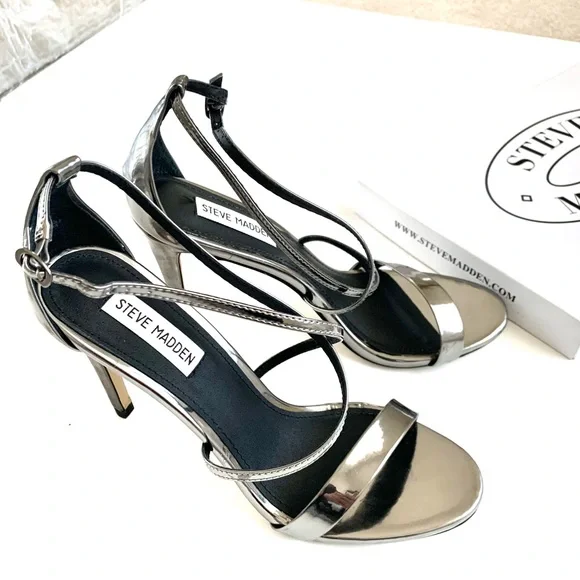 STEVE MADDEN STRAPPY HEELS - FELIZ PEWTER SIZE 8.5 - Picture 7 of 11